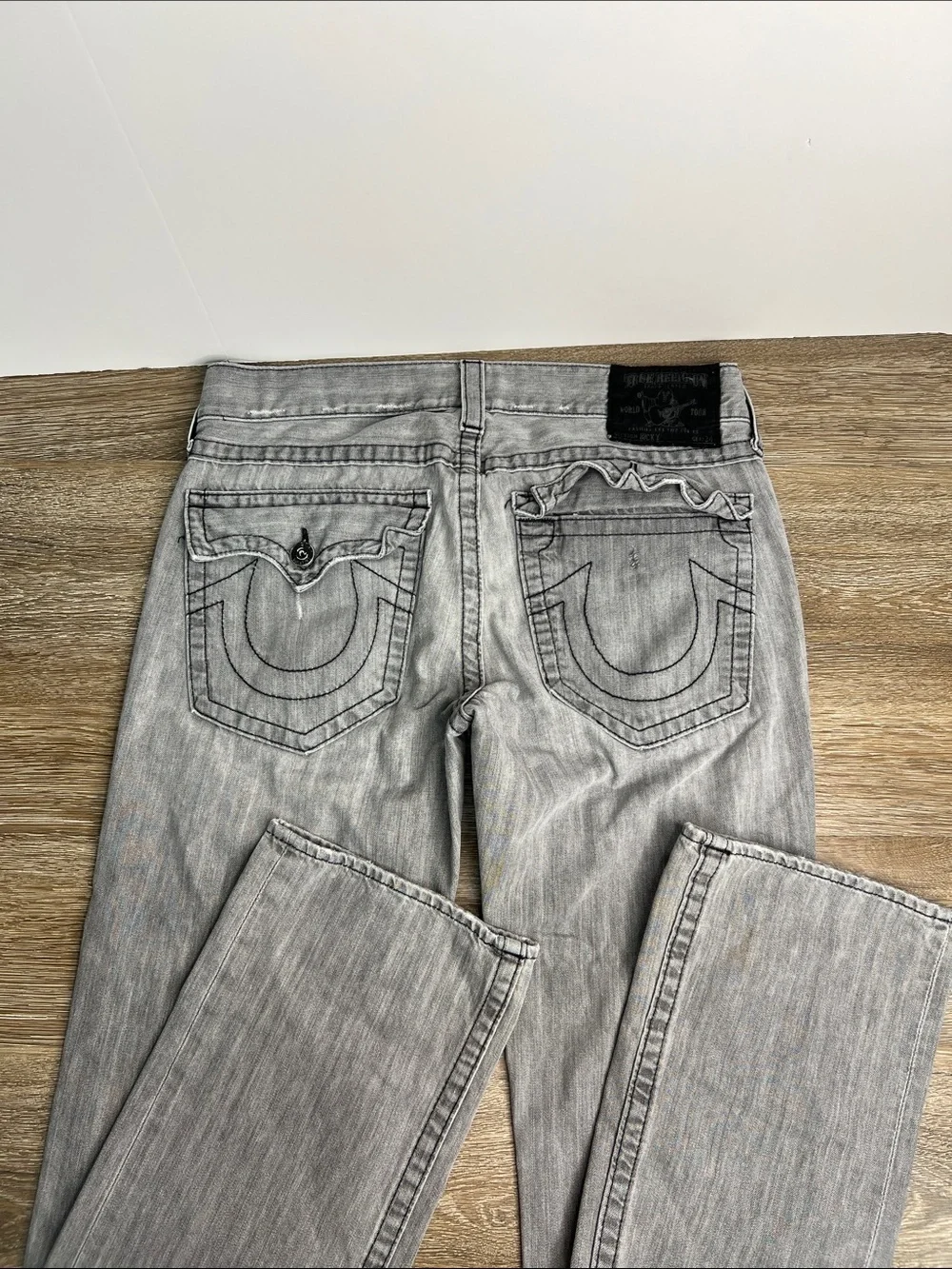 True Religion Ricky Straight Leg Jeans Men’s 34 Gray Wash Made in USA Y2K Denim